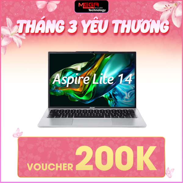 Laptop Acer Aspire Lite 14 Gen 2 AL14-52M-52UU NX.J39SV.003 Bạc (Cpu i5-1335U, Ram 16GB, SSD 512GB, Vga intel UHD Graphics, 14.0 inch 2.2K, Win 11HSL, 1Y)