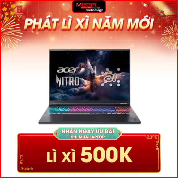 Laptop Acer Gaming Nitro 16S AI ProPanel AN16S-61-R7ZJ NH.QXFSV.002 Đen (Cpu Ryzen AI 7 350, Ram 16GB, SSD 512GB, Vga RTX 5060 8GB GDDR7, 16.0 inch 2K+, Win 11HSL, 2Y)