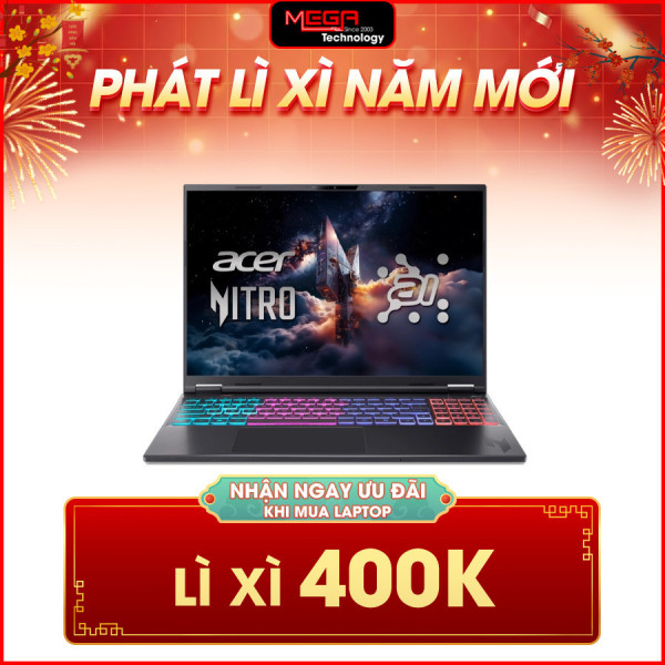 Laptop Acer Gaming Nitro 16S AI ProPanel AN16S-61-R7ZJ NH.QXFSV.002 Đen (Cpu Ryzen AI 7 350, Ram 16GB, SSD 512GB, Vga RTX 5060 8GB GDDR7, 16.0 inch 2K+, Win 11HSL, 2Y)