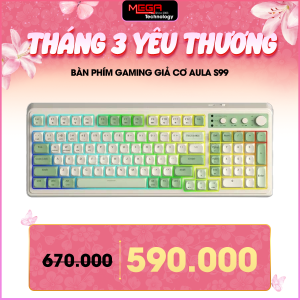 Bàn phím Gaming giả cơ không dây Aula S99 Xanh lá be 6944 ( có dây, không dây, BT)