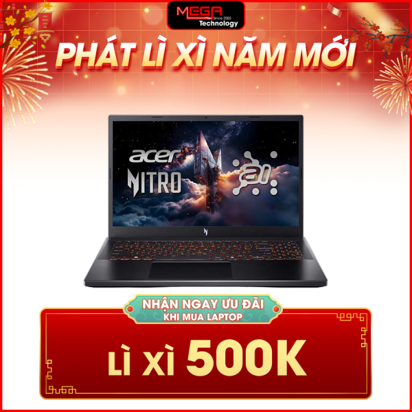 Laptop Acer Gaming Nitro V 15 ProPanel ANV15-52-50RB NH.QUASV.002 Đen (Cpu Core 5-210H, Ram 16GB, SSD 512GB, Vga GeForce RTX 4050 6GB GDDR6, 15.6 inch FHD, Win 11HSL, 2Y)