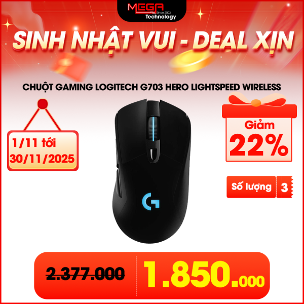 Chuột Gaming không dây Logitech G703 Hero Lightspeed Wireless (màu đen)