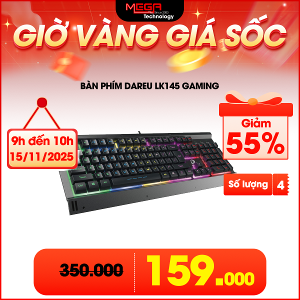Bàn phím giả cơ DAREU LK145 Gaming giả cơ màu đen (leb 7 màu)