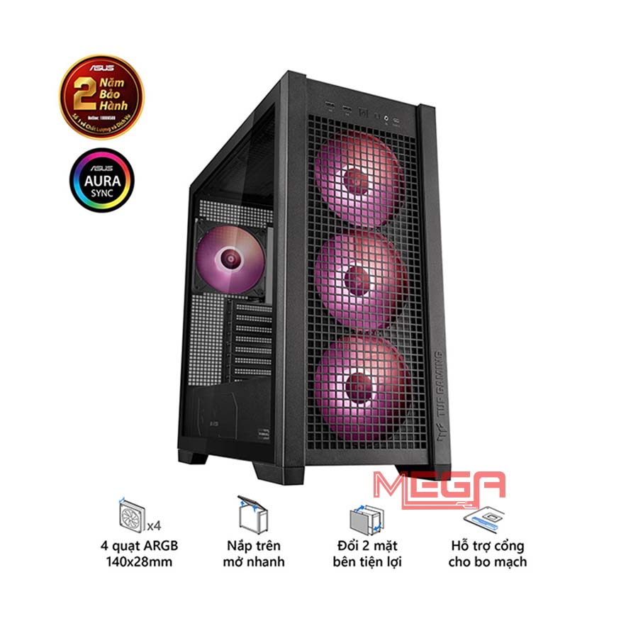 Case Asus TUF Gaming GT302 ARGB Black (EATX/ Màu Đen/ Kèm Sẵn 4 Fan)