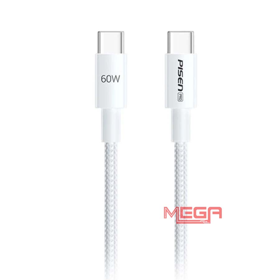 Cáp sạc Pisen Pro-Linen USB-C (C-C) PD 60W 1m (LH-CC-PD01-1000) Xám bạc
