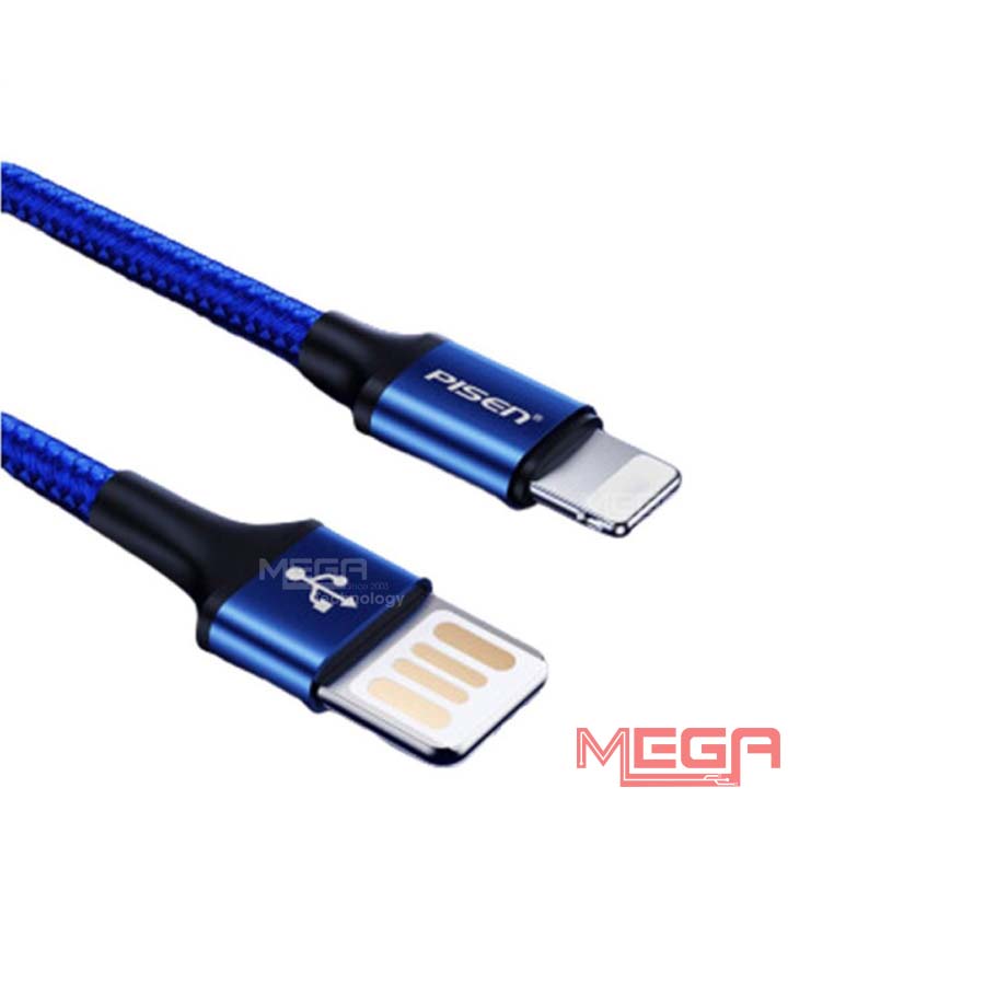 Cáp sạc Pisen Lightning Double Sided USB 250mm LS-AL07-250 màu xanh