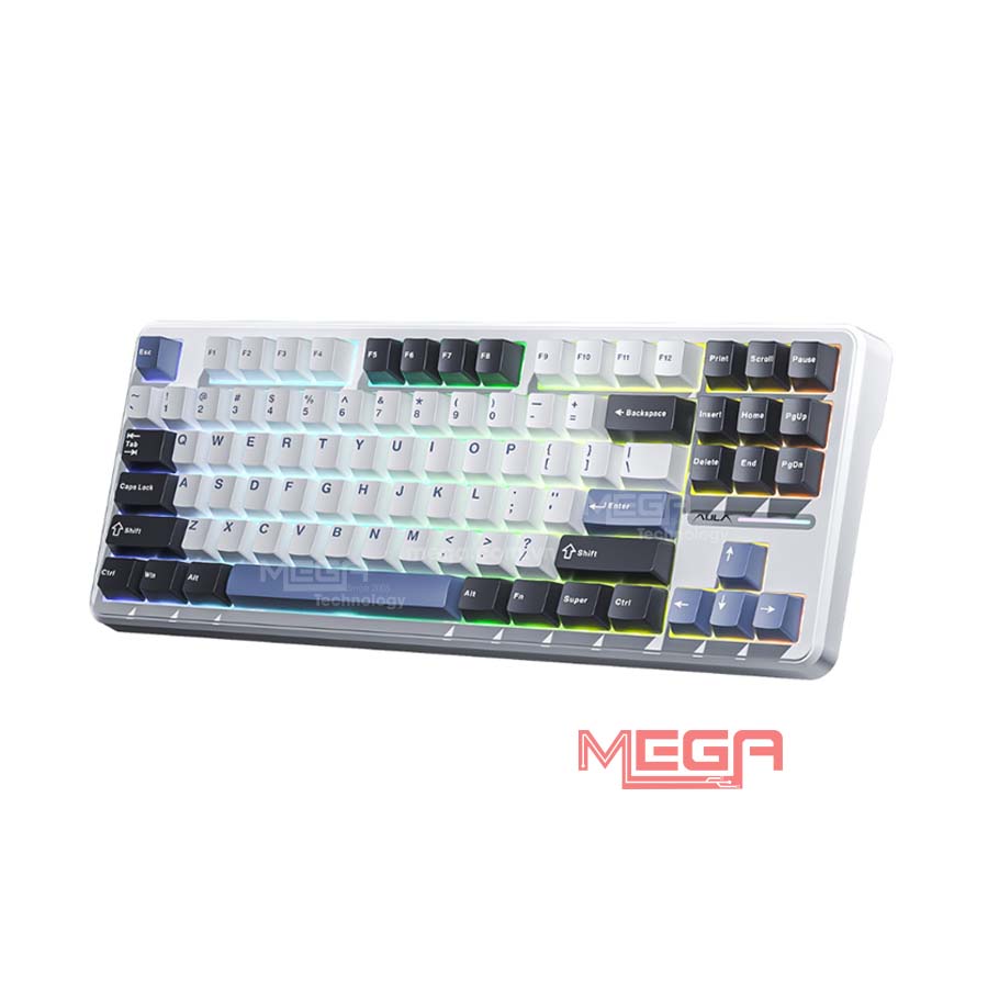Bàn phím Gaming không dây AULA 3 mode F87 Đen Trắng Xanh dương, Grey Wood V4 Switch