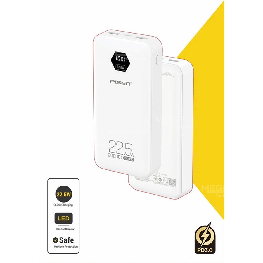 Sạc dự phòng Pisen Quick Power Cube 22.5W 20000mah Trắng (L & C) ( TP-D184)