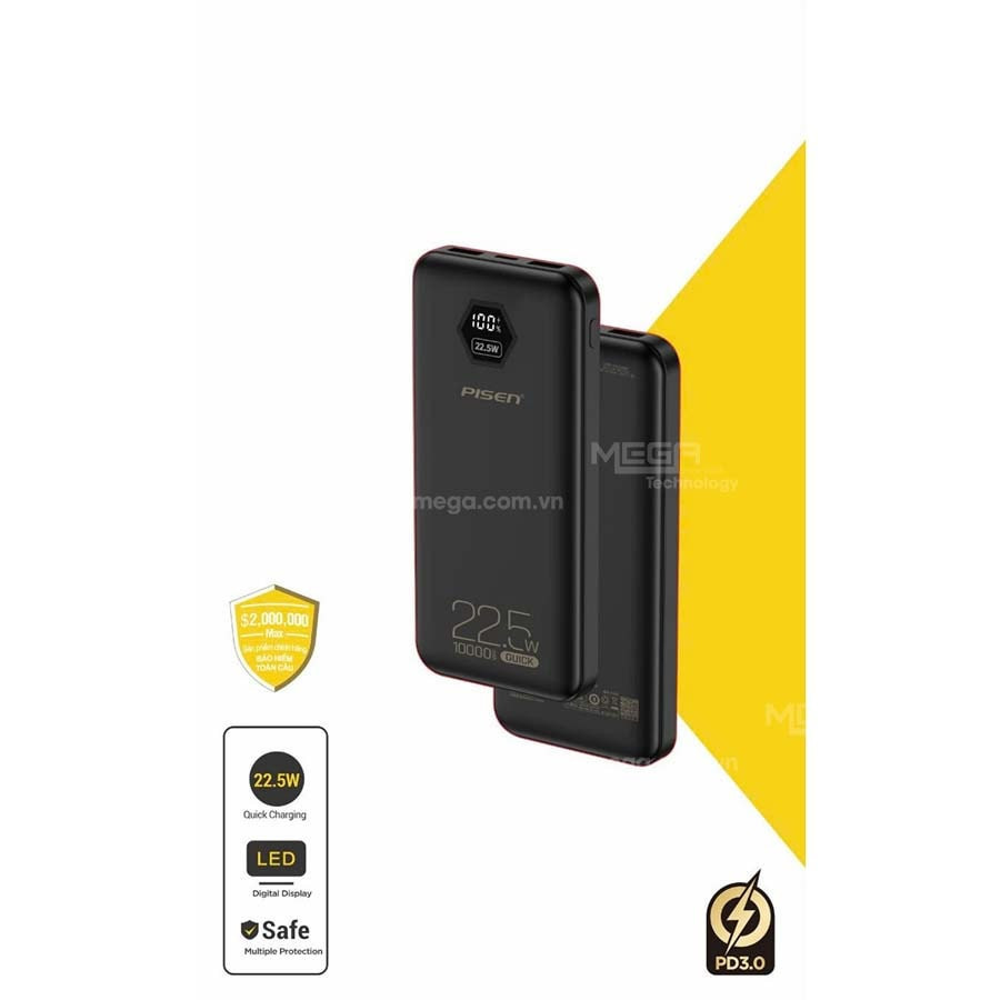 Sạc dự phòng PISEN QUICK Power Cube 22.5W 10000mAh (L & C) TP-D183