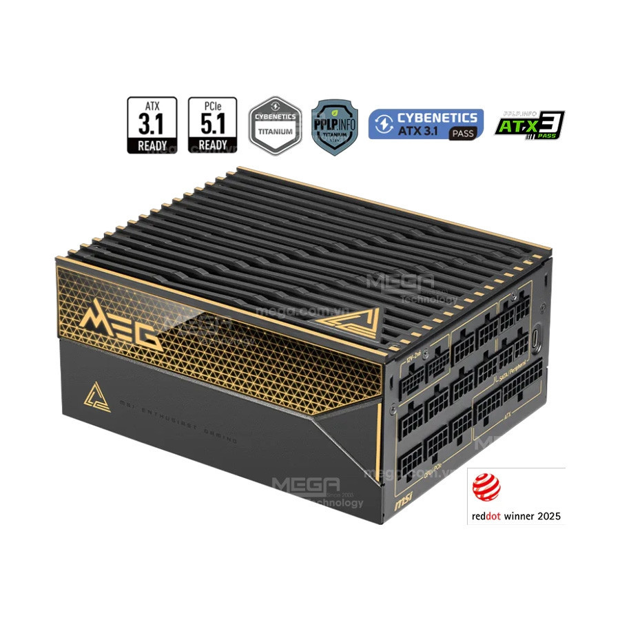 Nguồn máy tính MSI MEG AI1600T PCIE5 - 80 Plus Titanium (1600W)