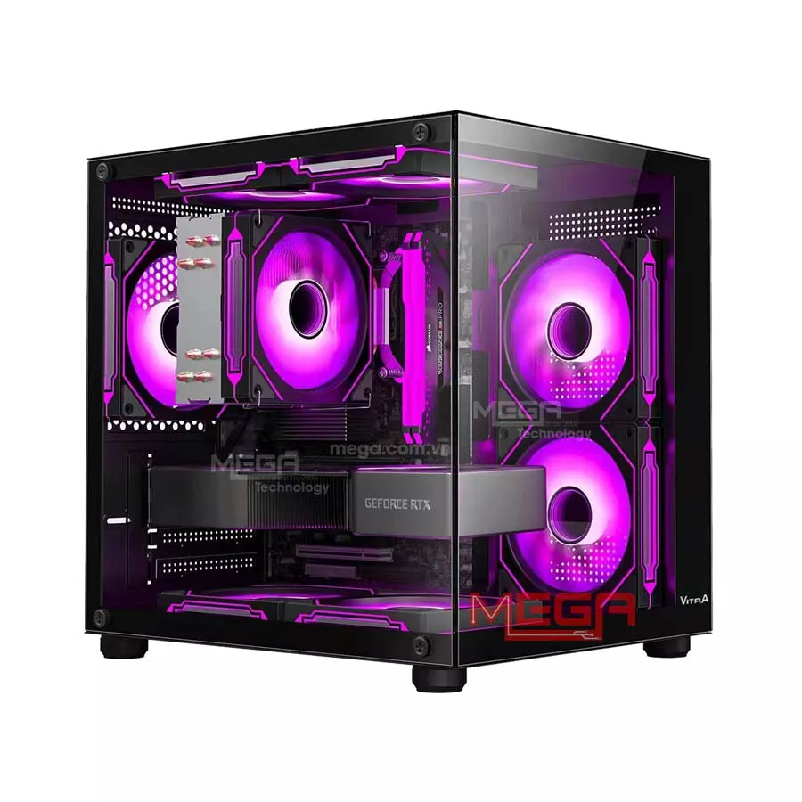 Case Vitra Crystal S1 Lite SE Black kèm 3Fan RGB