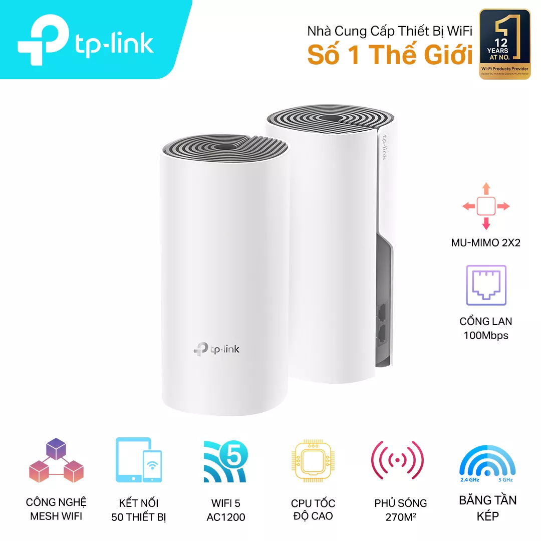 Thiết bị mạng TPLink Deco E4 2-Pack AC1200 2.4,5GHz