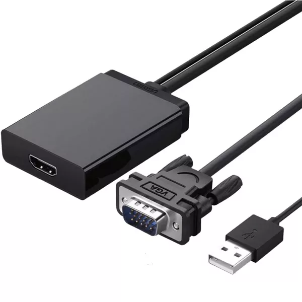 Cáp chuyển VGA sang HDMI đầu âm 15cm có nguồn phụ Ugreen 60814